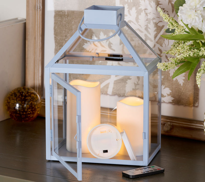Home Reflections 12" Lantern  w/ 3pc Flameless Pillars — View 3