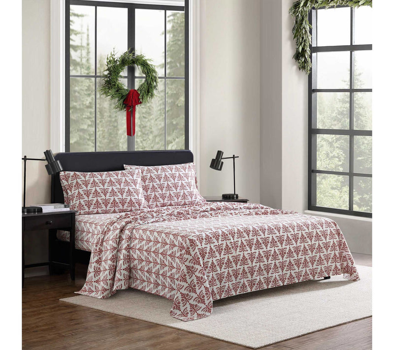 Eddie Bauer Jolly Trees Red Cotton Flannel TwinSheet Set — View 2