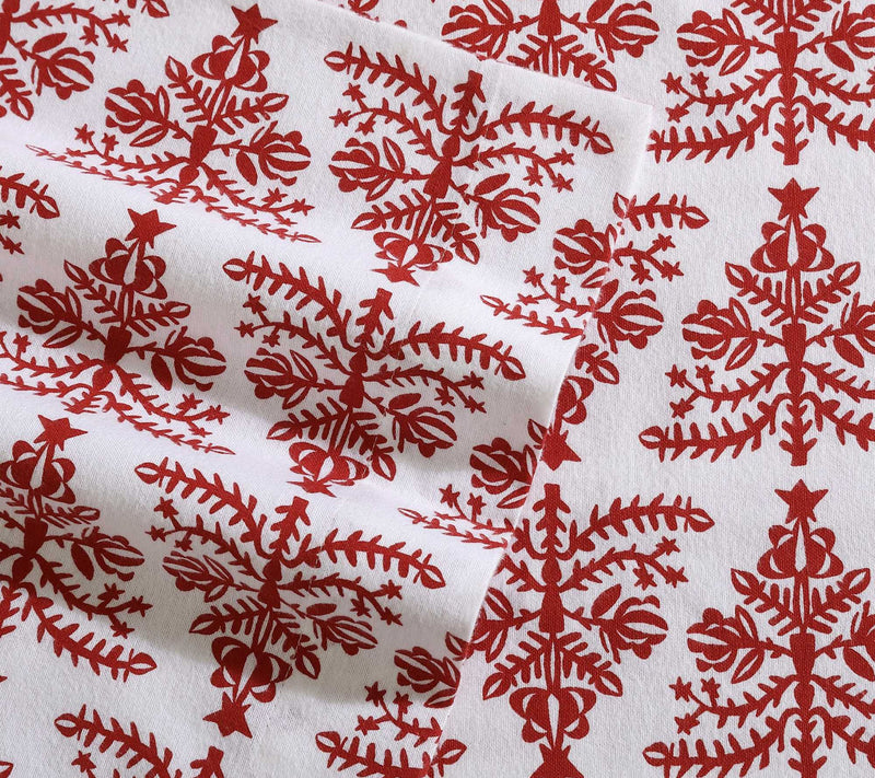 Eddie Bauer Jolly Trees Red Cotton Flannel FullSheet Set — View 4