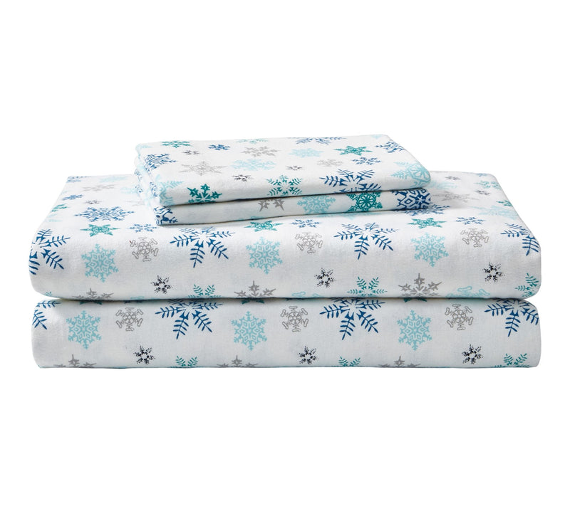 Eddie Bauer Tossed Snowflake Blue Cotton Full Sheet Set — Main view