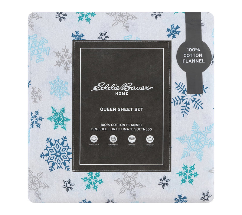 Eddie Bauer Tossed Snowflake Blue Cotton Full Sheet Set — View 8