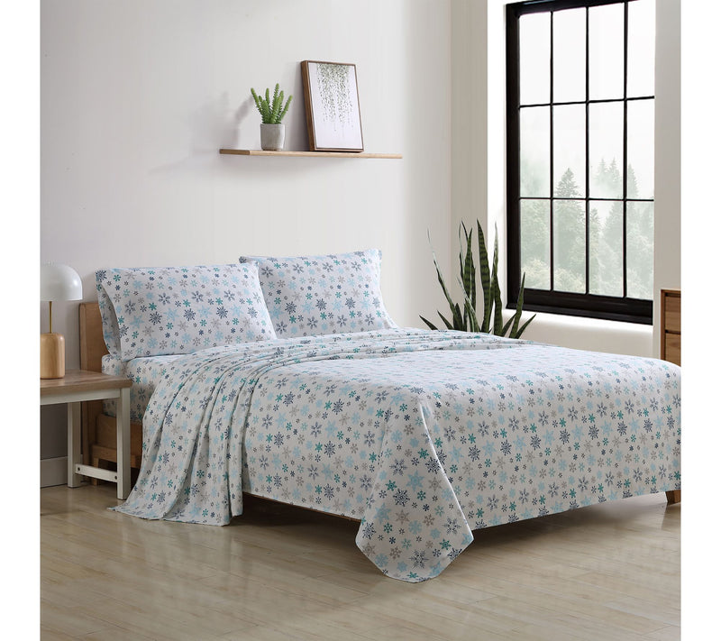 Eddie Bauer Tossed Snowflake Blue Cotton QueenSheet Set — View 2