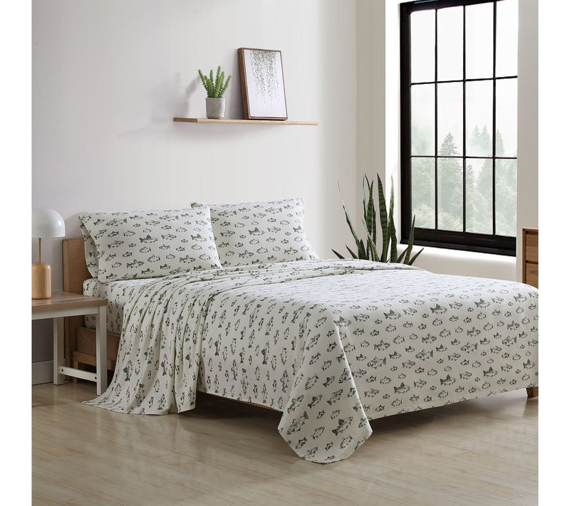 Eddie Bauer School Of Fish Green Cotton Queen Sheet Set — View 2