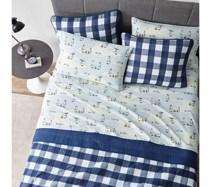 Eddie Bauer Skating Penguins Blue Cotton Twin Sheet Set — View 3