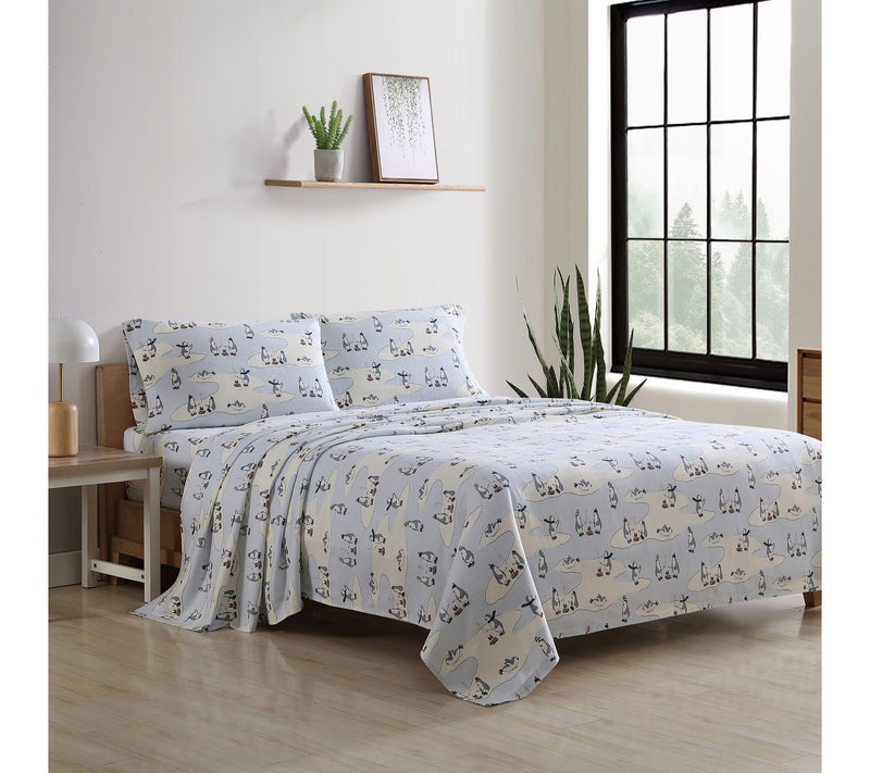 Eddie Bauer Skating Penguins Blue Cotton Twin Sheet Set — View 2