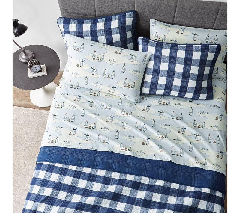 Eddie Bauer Skating Penguins Blue Cotton QueenSheet Set — View 3