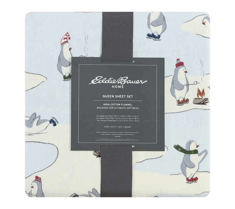Eddie Bauer Skating Penguins Blue Cotton QueenSheet Set — View 8