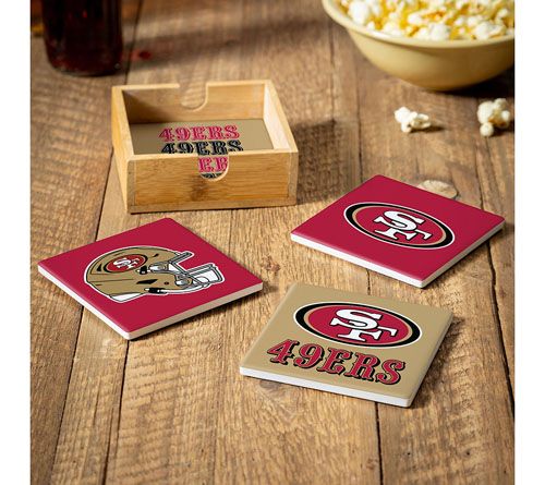 Evergreen 4 Piece NFL Team Ceramic Coaster Setwith Wood Caddy — View 6