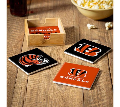 Evergreen 4 Piece NFL Team Ceramic Coaster Setwith Wood Caddy — View 8