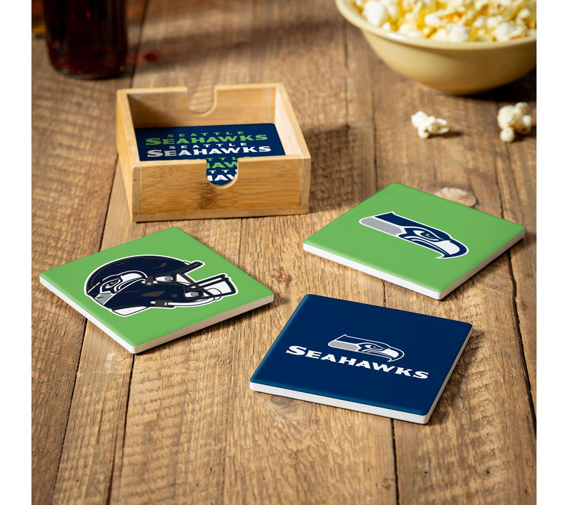 Evergreen 4 Piece NFL Team Ceramic Coaster Setwith Wood Caddy — View 29