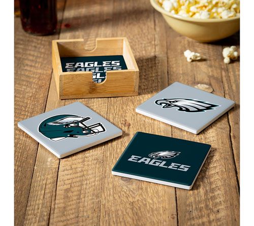 Evergreen 4 Piece NFL Team Ceramic Coaster Setwith Wood Caddy — View 16