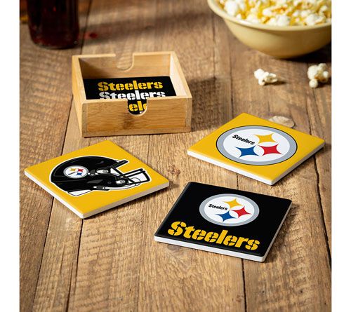Evergreen 4 Piece NFL Team Ceramic Coaster Setwith Wood Caddy — View 18