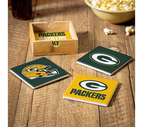 Evergreen 4 Piece NFL Team Ceramic Coaster Setwith Wood Caddy — View 19