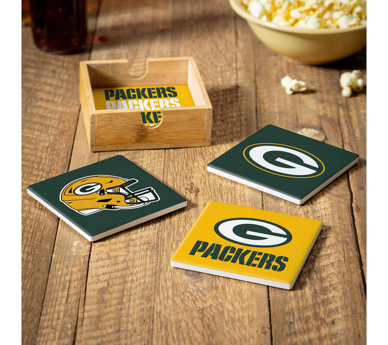 Evergreen 4 Piece NFL Team Ceramic Coaster Setwith Wood Caddy — View 38