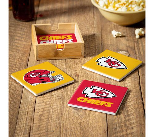 Evergreen 4 Piece NFL Team Ceramic Coaster Setwith Wood Caddy — View 21