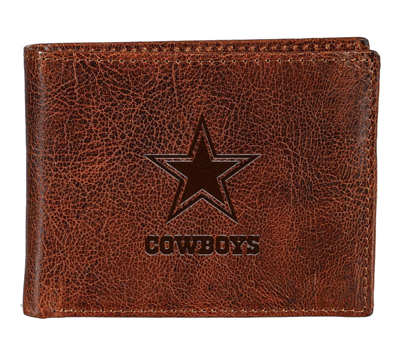 Evergreen Bi-Fold Tumbled Brown Leather Walletw/NFL Team Logo — View 2