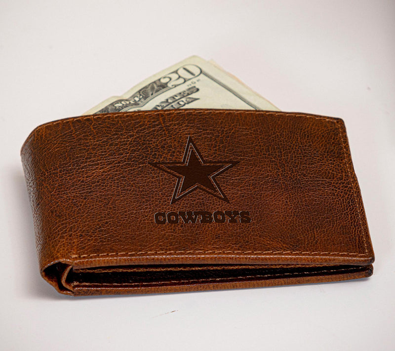 Evergreen Bi-Fold Tumbled Brown Leather Walletw/NFL Team Logo — Main view