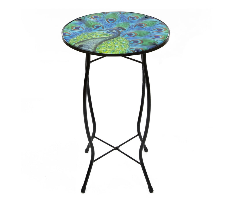 Northlight 19" Blue and Green Peacock Glass Patio Side Table — Main view