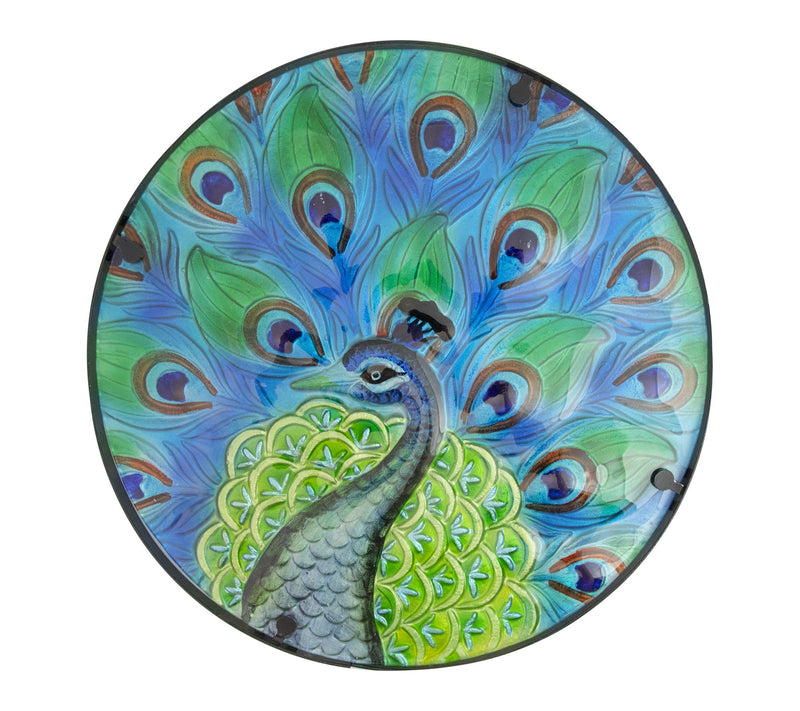 Northlight 19" Blue and Green Peacock Glass Patio Side Table — View 3