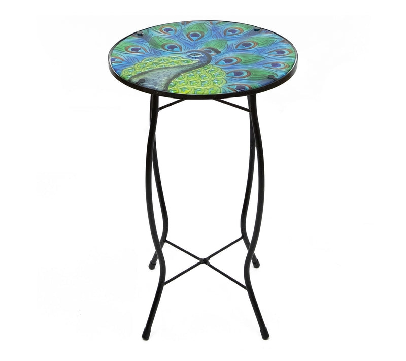 Northlight 19" Blue and Green Peacock Glass Patio Side Table — View 5