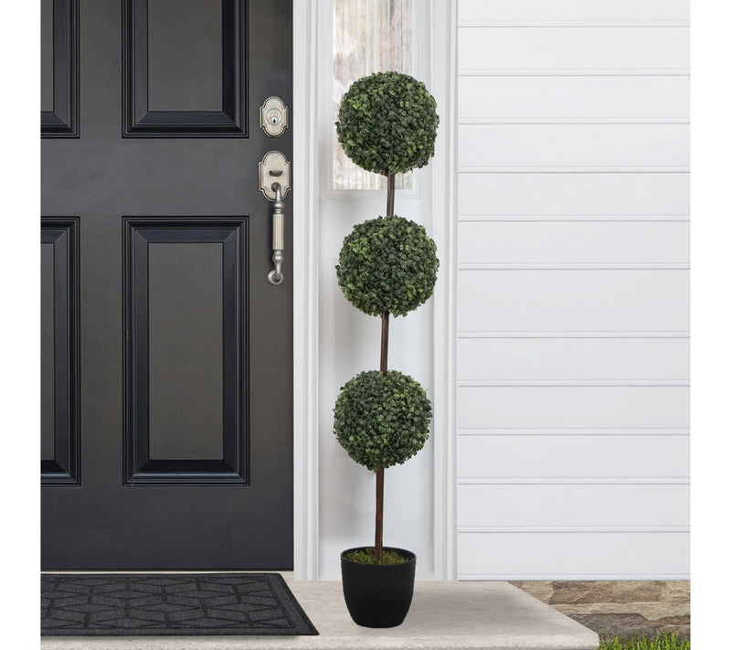 Northlight 4' Two-Tone Boxwood Triple Ball Topiary Pot Unlit — View 2