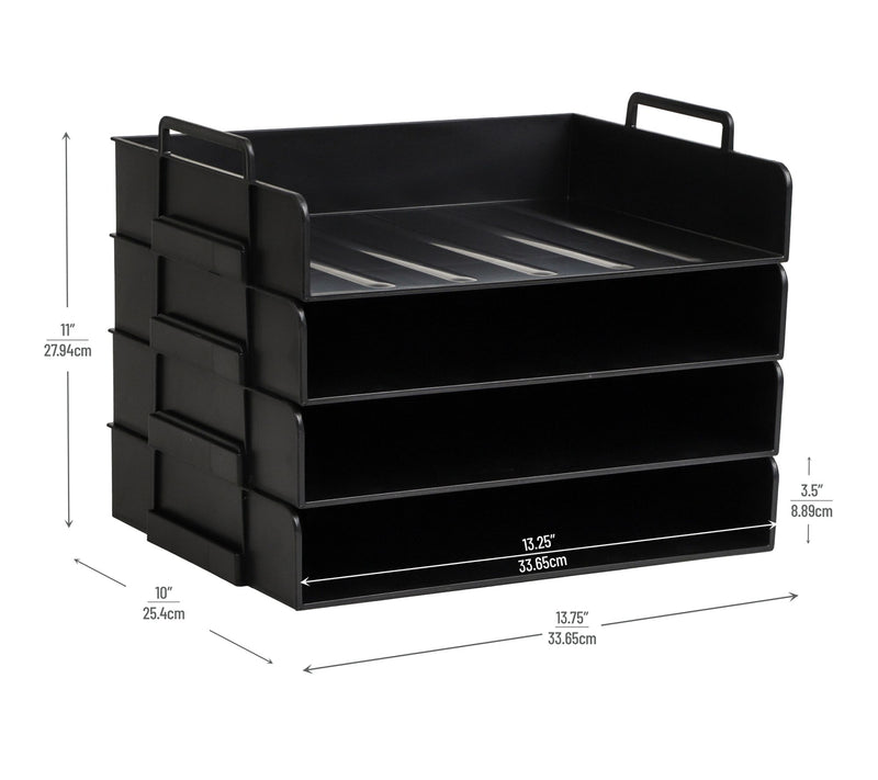 Mind Reader Stackable Paper Tray, 4 Piece, Black — View 3