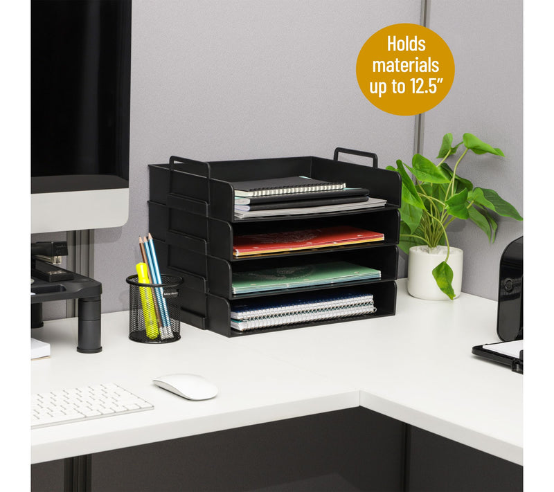 Mind Reader Stackable Paper Tray, 4 Piece, Black — View 2