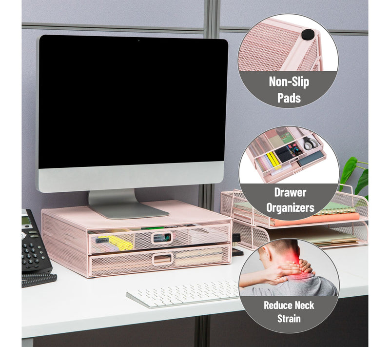 Mind Reader Mesh Monitor Stand with Storage Drawer — View 4