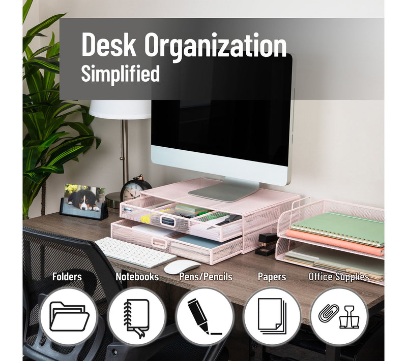 Mind Reader Mesh Monitor Stand with Storage Drawer — View 2