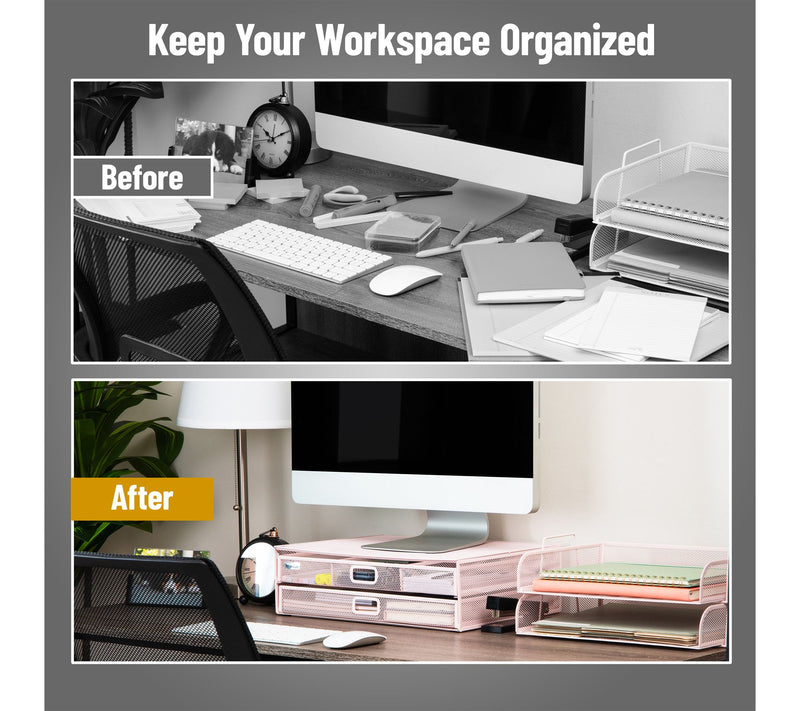 Mind Reader Mesh Monitor Stand with Storage Drawer — View 5