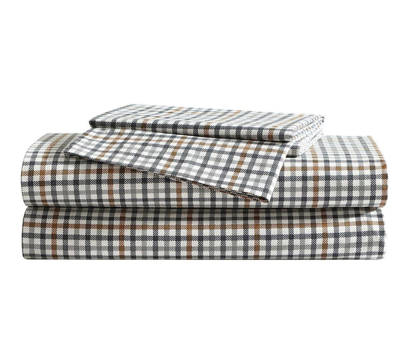 Eddie Bauer Griffin Plaid Beige Cotton Percalewin Sheet Set — Main view