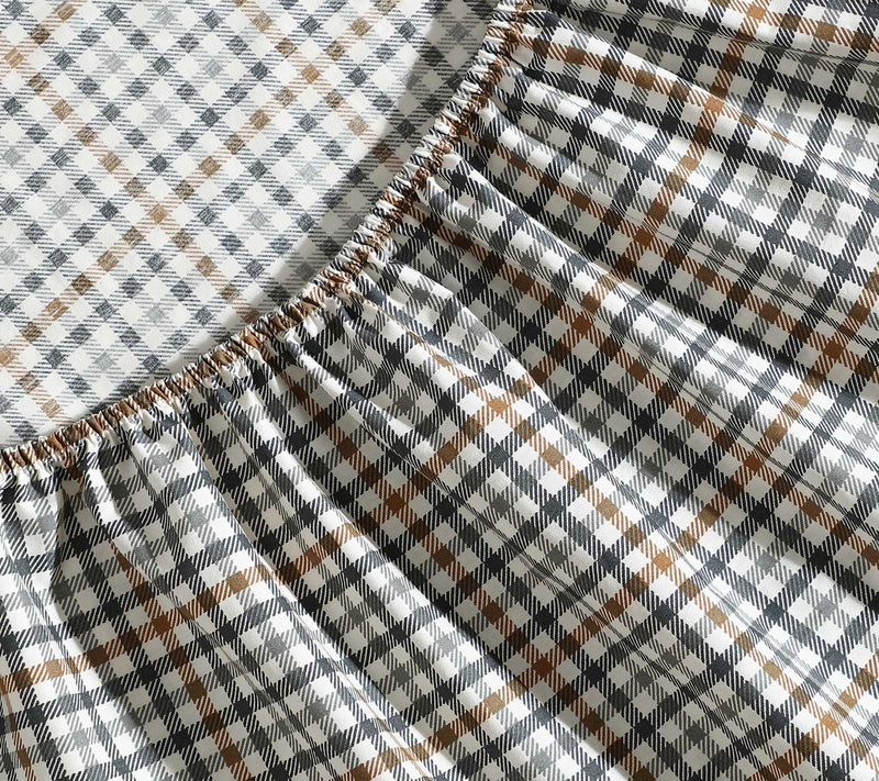 Eddie Bauer Griffin Plaid Beige Cotton Percalewin Sheet Set — View 4