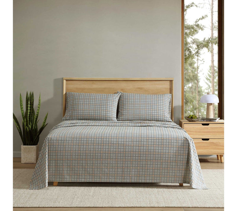 Eddie Bauer Griffin Plaid Beige Cotton Percaleull Sheet Set — View 2