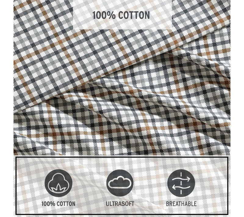 Eddie Bauer Griffin Plaid Beige Cotton Percaleing Sheet Set — View 6