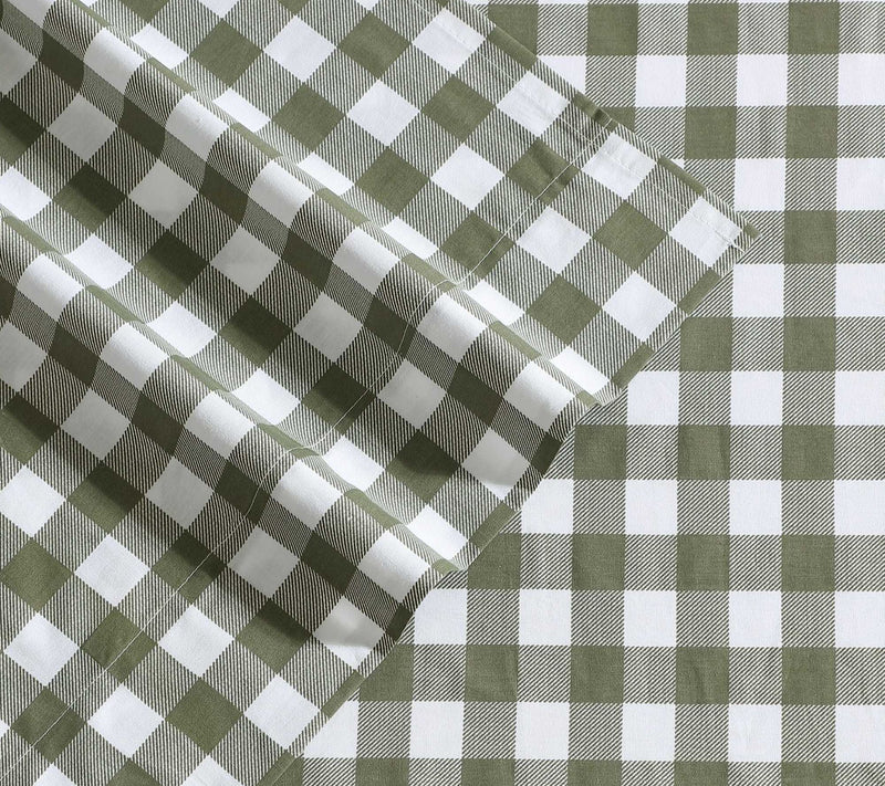 Eddie Bauer Preston Check Green Cotton PercaleKing Sheet Set — View 3