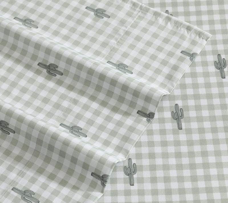 Wrangler Cactus Gingham Green King Microfiber Sheet Set — View 3