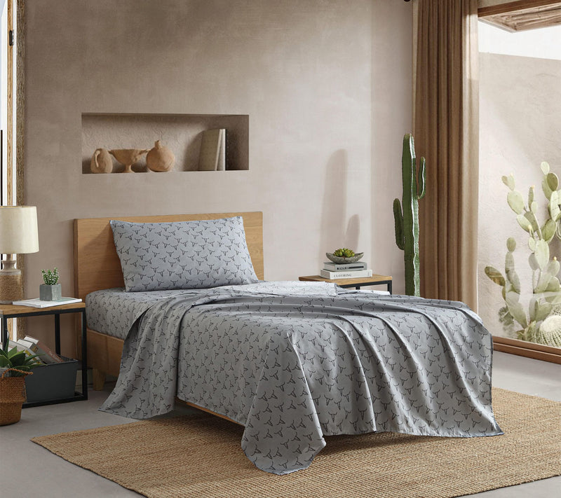 Wrangler Steer Skulls Grey King Microfiber Sheet Set — Main view