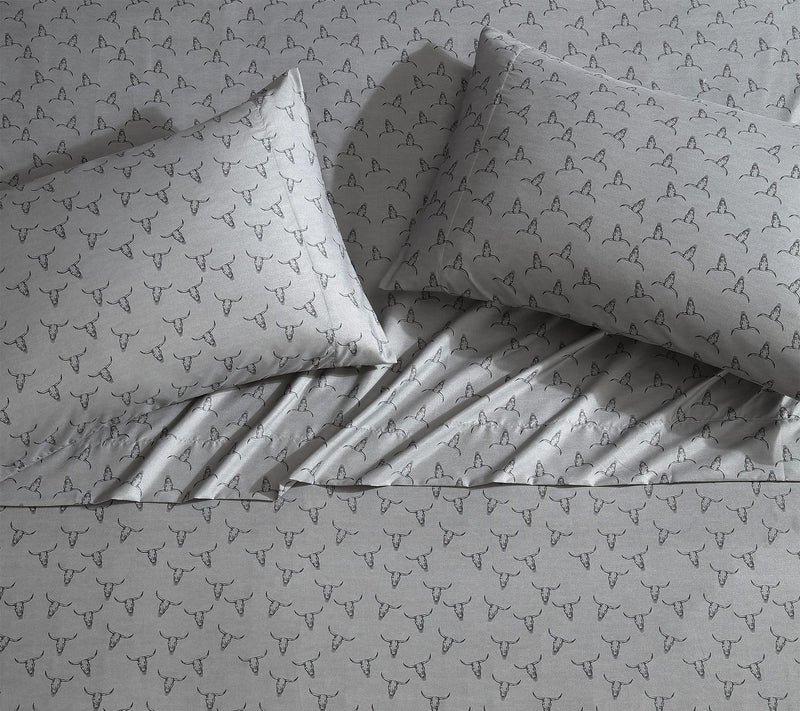 Wrangler Steer Skulls Grey King Microfiber Sheet Set — View 3