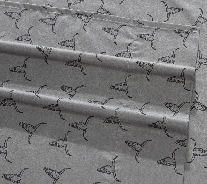Wrangler Steer Skulls Grey King Microfiber Sheet Set — View 4