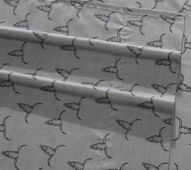 Wrangler Steer Skulls Grey TwinXL Microfiber Sheet Set — View 4
