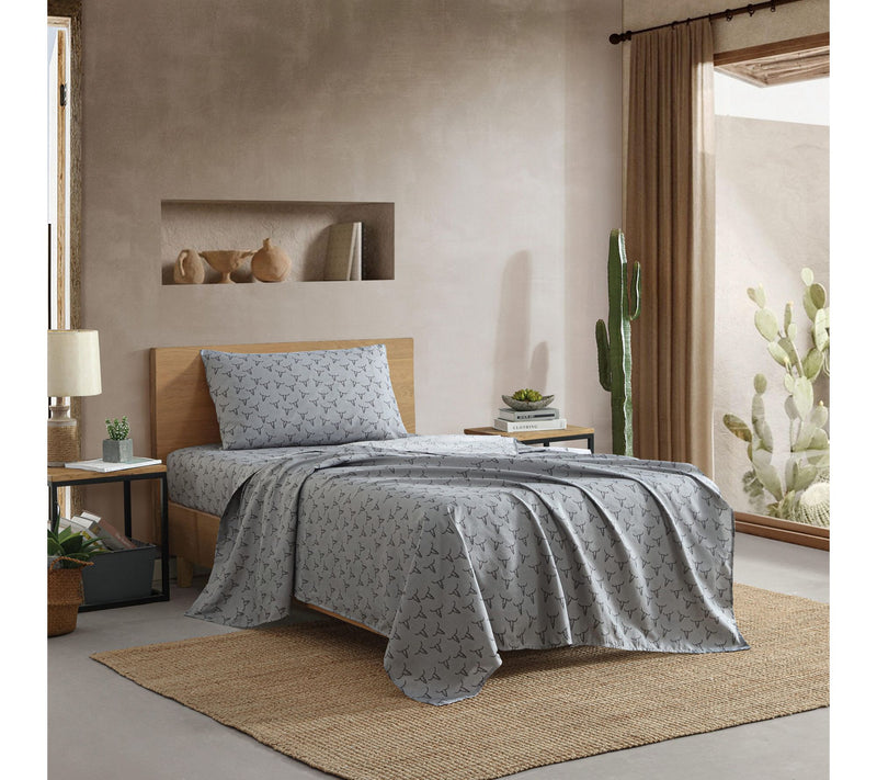 Wrangler Steer Skulls Grey TwinXL Microfiber Sheet Set — Main view