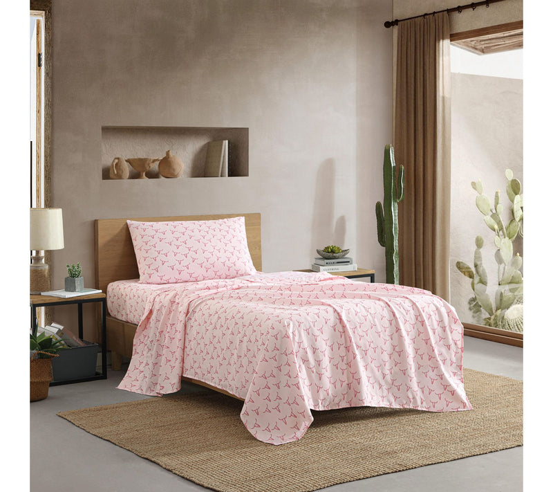 Wrangler Steer Skulls Pink King Microfiber Sheet Set — Main view
