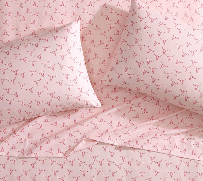 Wrangler Steer Skulls Pink King Microfiber Sheet Set — View 3