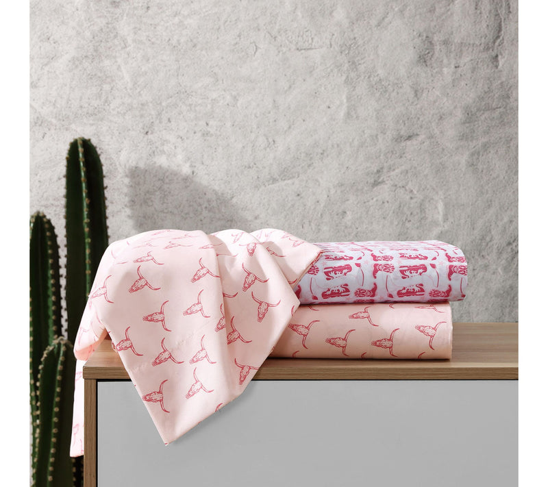Wrangler Steer Skulls Pink King Microfiber Sheet Set — View 7