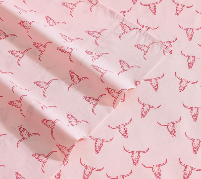 Wrangler Steer Skulls Pink King Microfiber Sheet Set — View 4