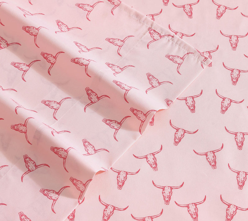 Wrangler Steer Skulls Pink TwinXL Microfiber Sheet Set — View 4