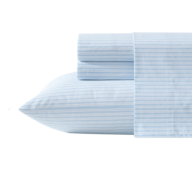 Laura Ashley Bedford Stripe Blue Cotton King Sheet Set — View 10