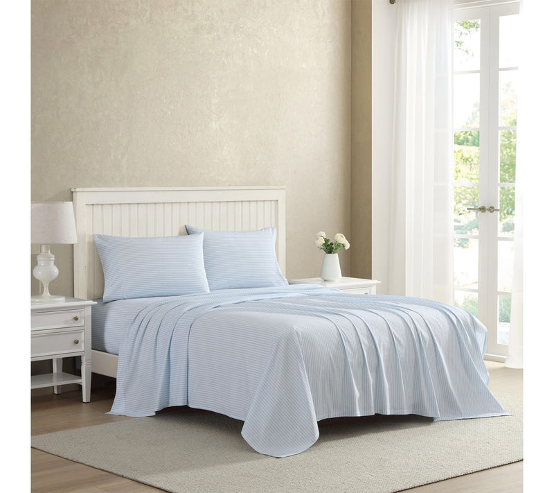 Laura Ashley Bedford Stripe Blue Cotton Queen Sheet Set — Main view