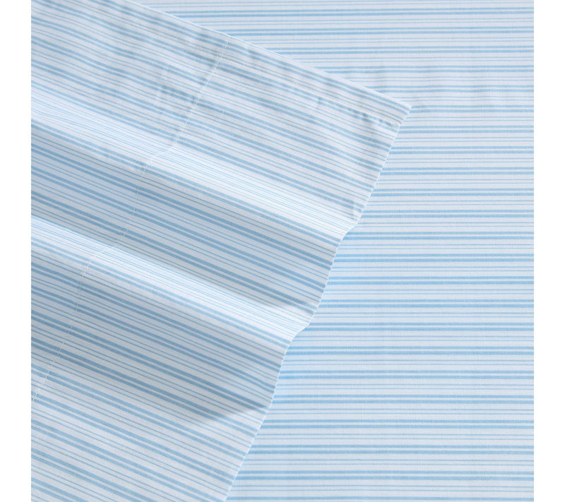 Laura Ashley Bedford Stripe Blue Cotton Queen Sheet Set — View 3