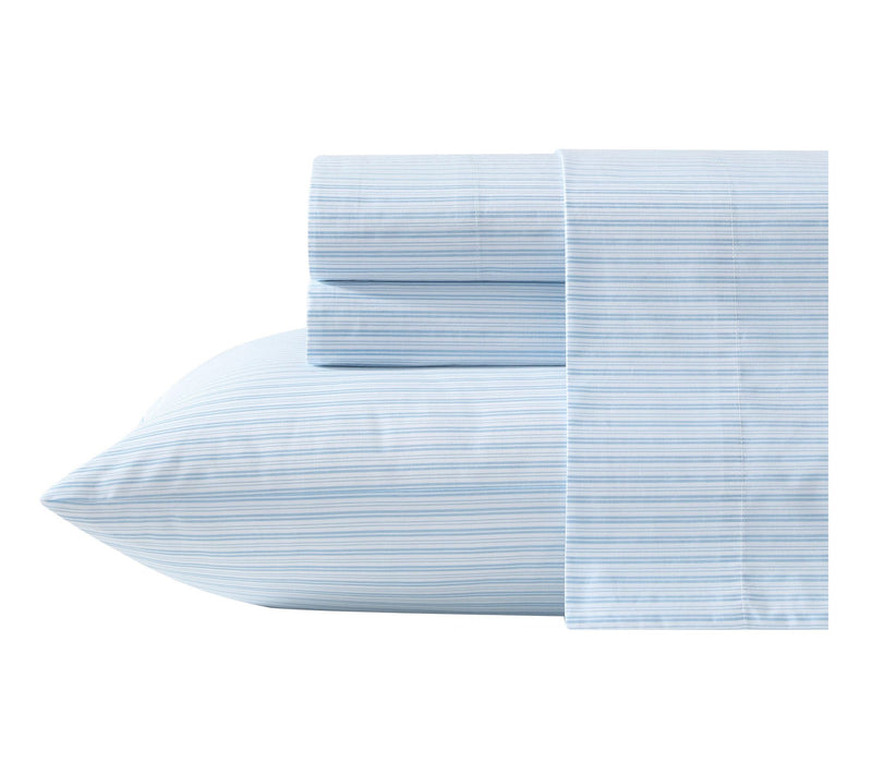 Laura Ashley Bedford Stripe Blue Cotton Queen Sheet Set — View 2